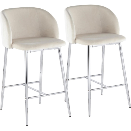 Fran 26" Counter Stool in Cream Velvet & Chrome Metal (Set of 2)